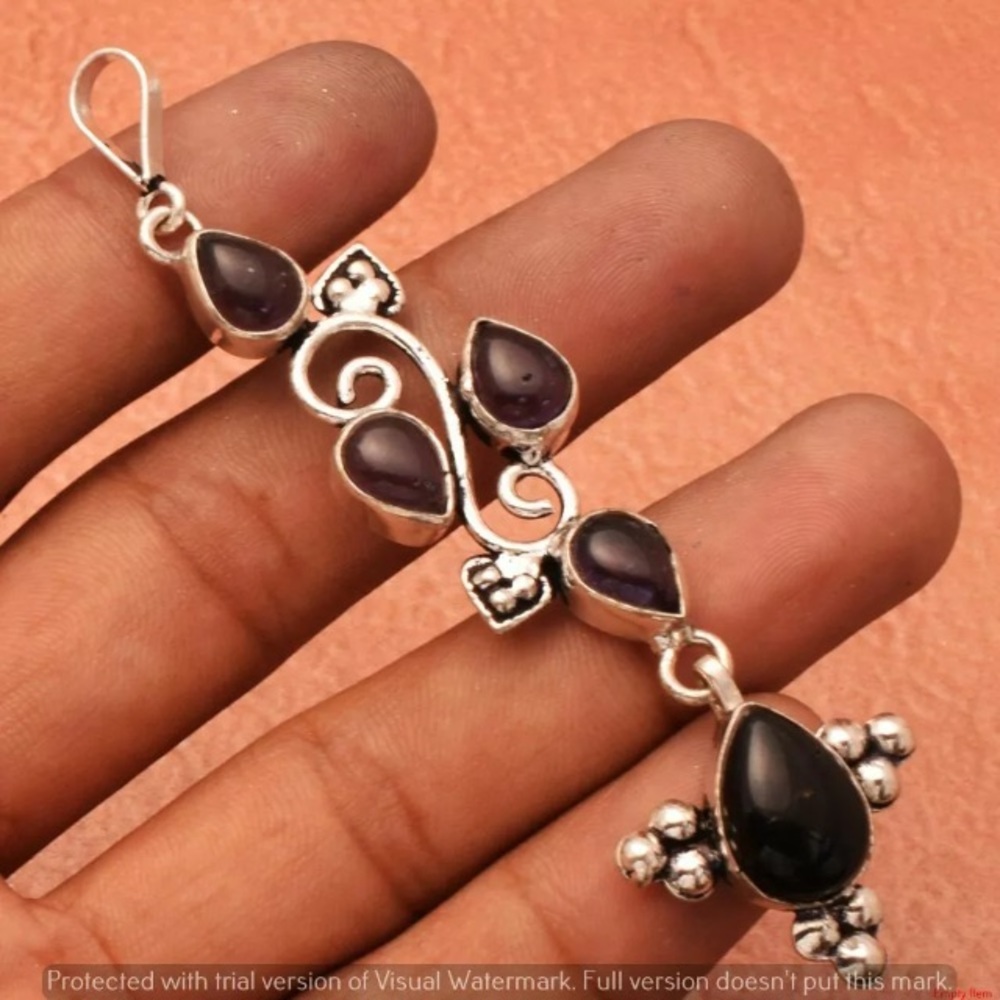 AMETHYST 5-STONE PENDANT w/ 925 18” SNAKE CHAIN